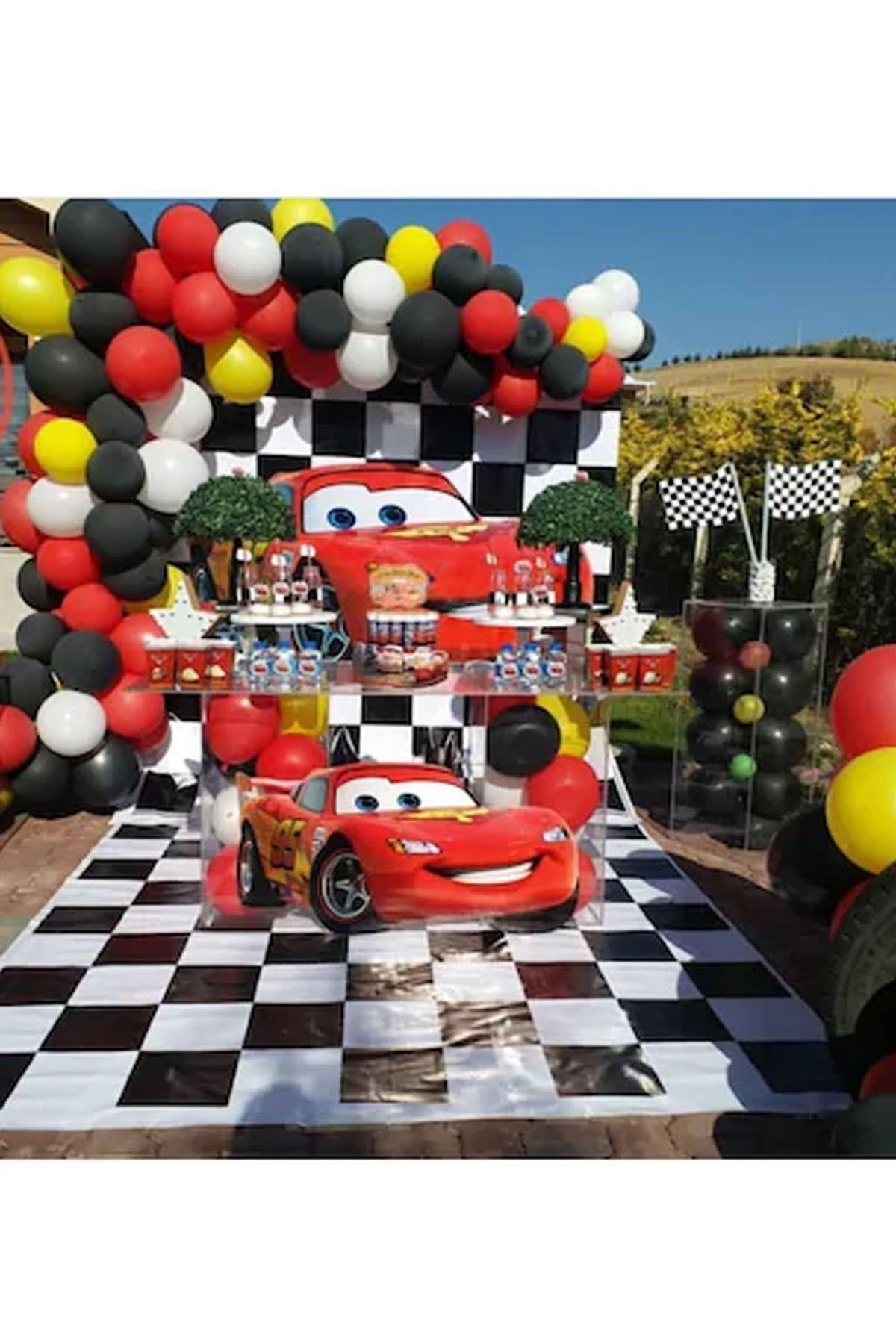 Cars Arabalar Şimşek Mcqueen 100 Ad. Balon , Zincir Ve Yapıştırma Bandı