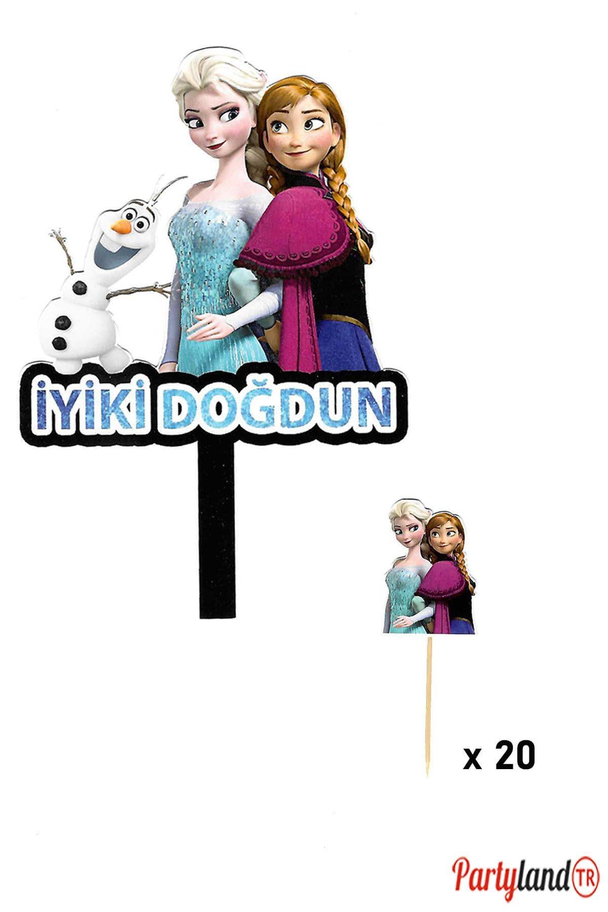 Frozen Karlar Ülkesi Elsa Temalı Karton Pasta Süsü + 20 Adet Lux Sunum Kürdanı