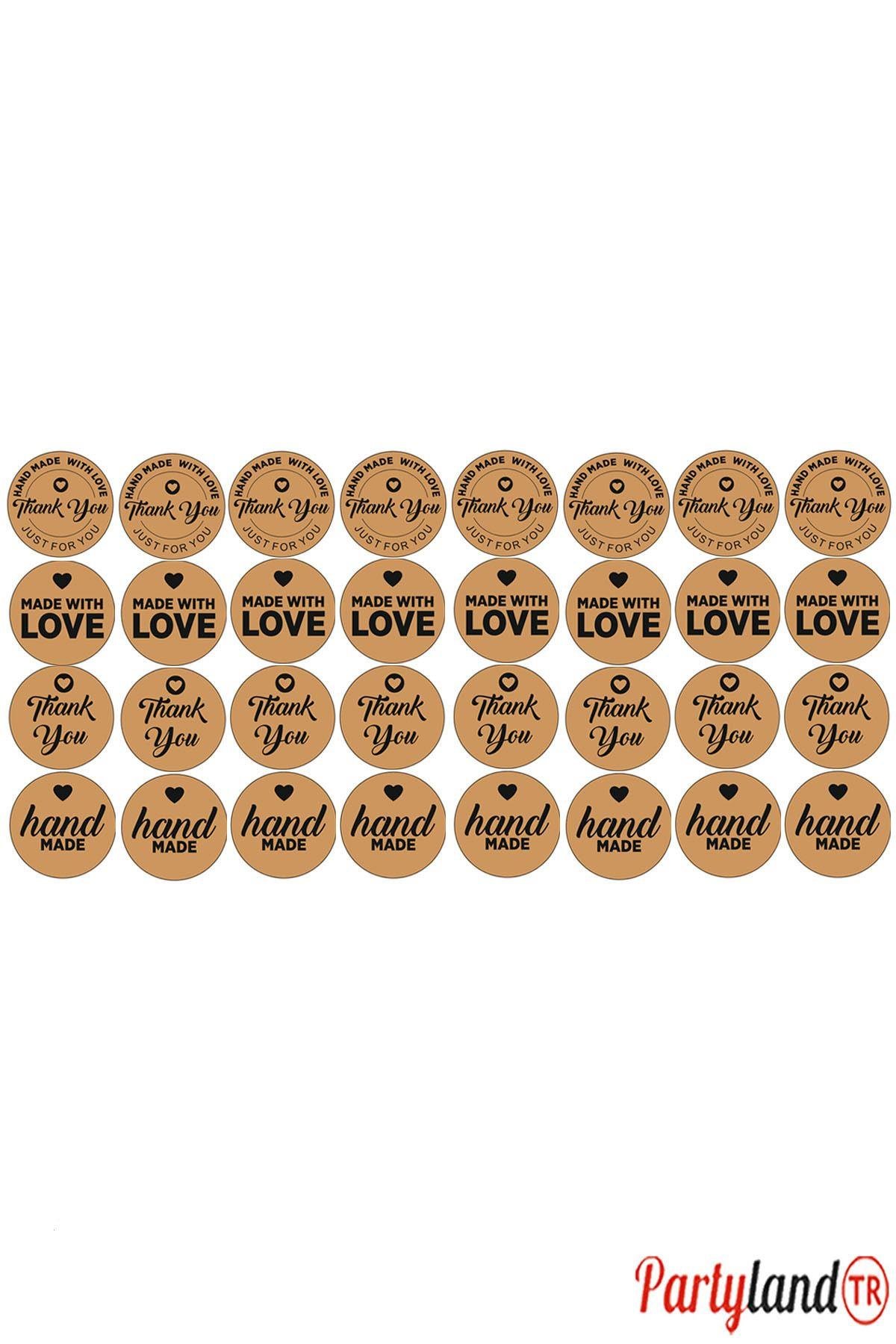 Hand Made Thank You 3,7 cm. Yapışkanlı Yuvarlak Etiket - Sticker 32 Adet