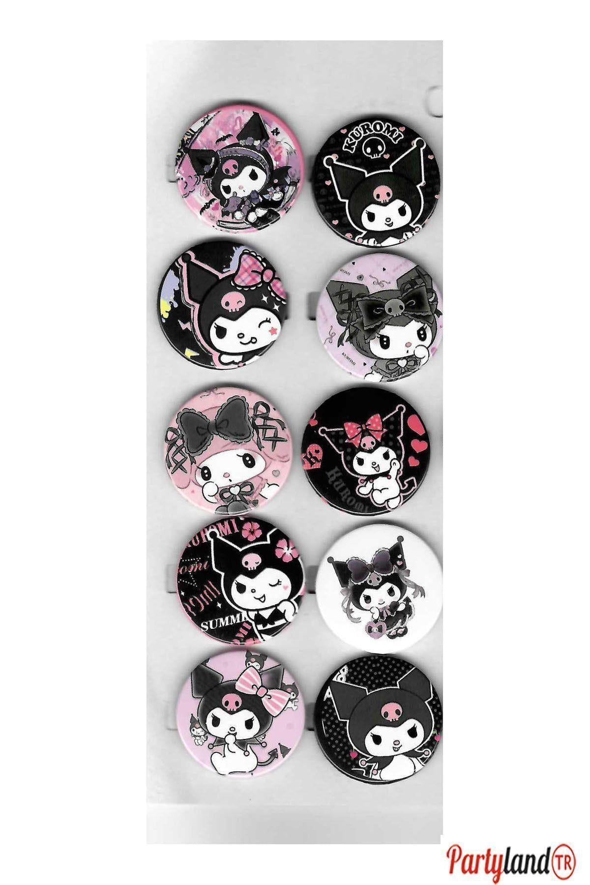 Kuromi Hello Kitty Temalı 10 Adet Metal Rozet