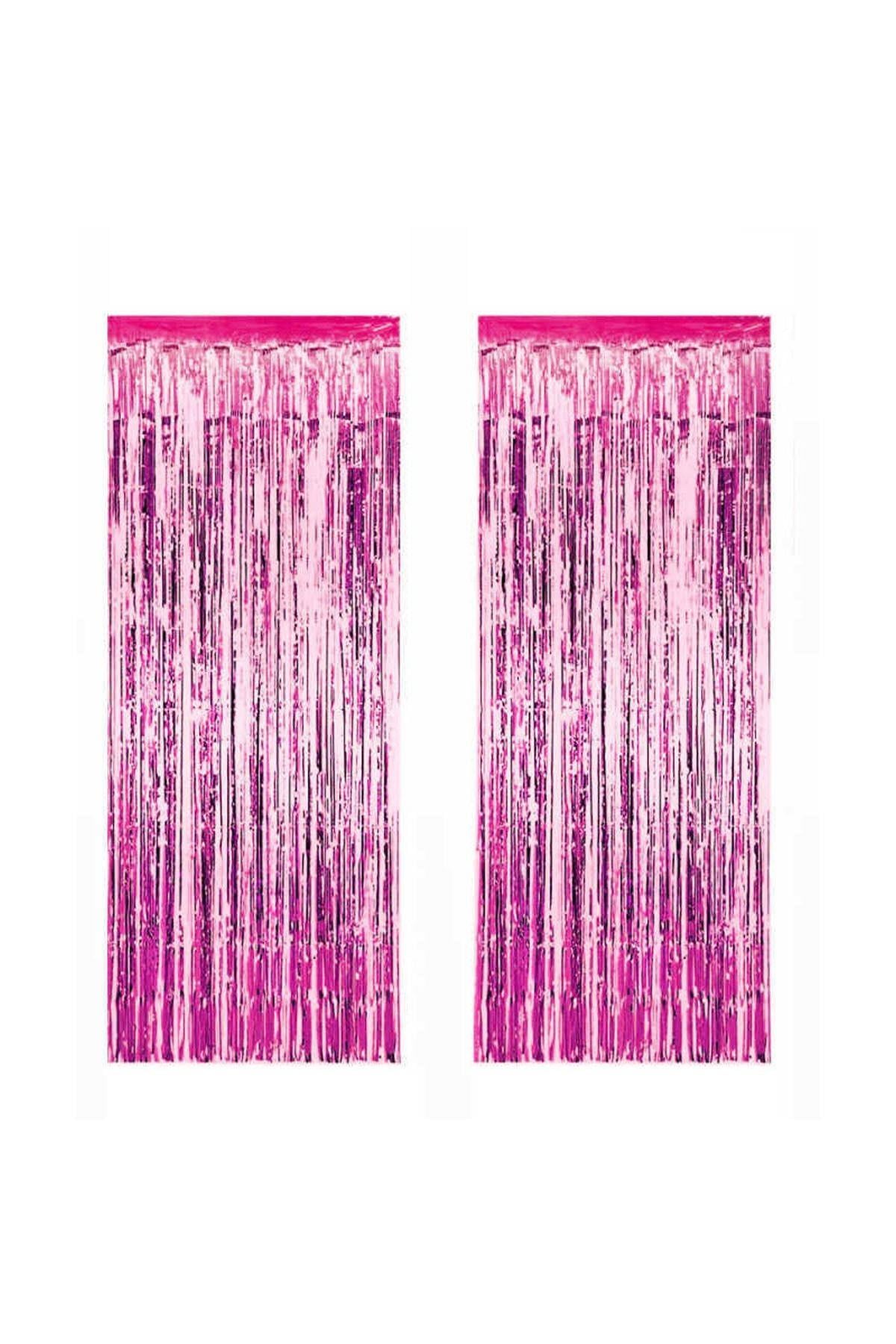Metalize Pembe Arka Fon Perde