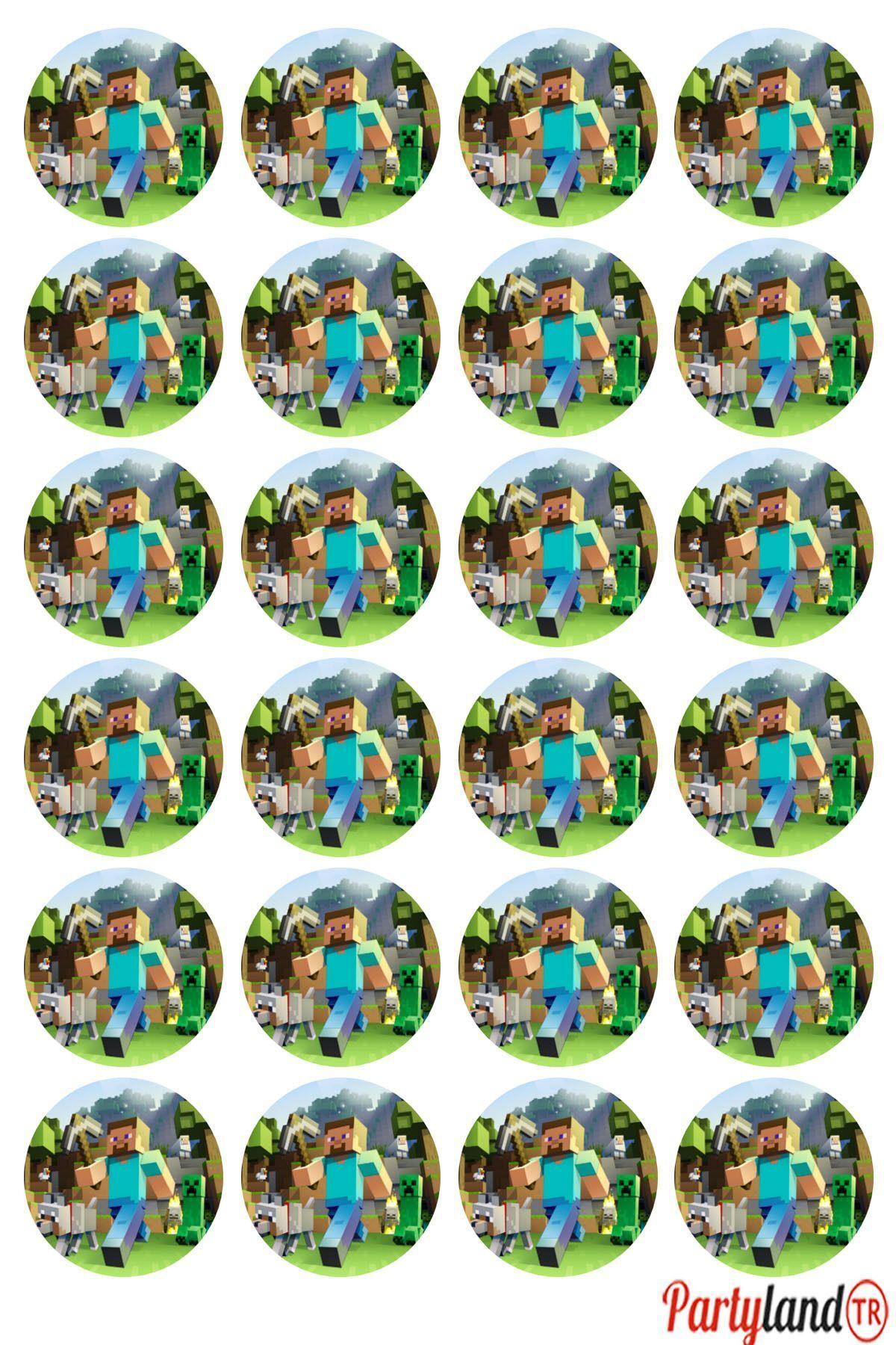 Minecraft 5 cm. Yapışkanlı Yuvarlak Etiket - Sticker 24 Adet