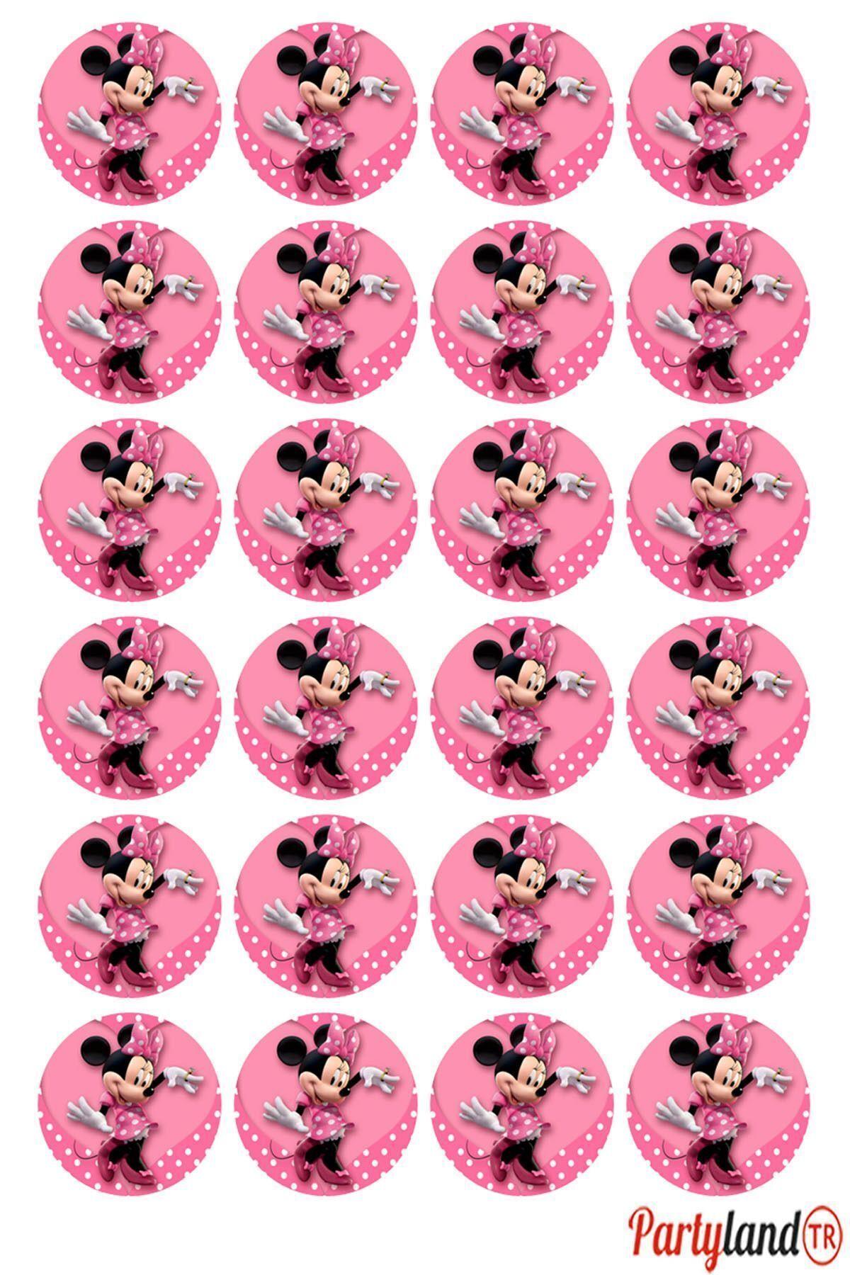 Minnie Mouse 5 cm. Yapışkanlı Yuvarlak Etiket - Sticker 24 Adet