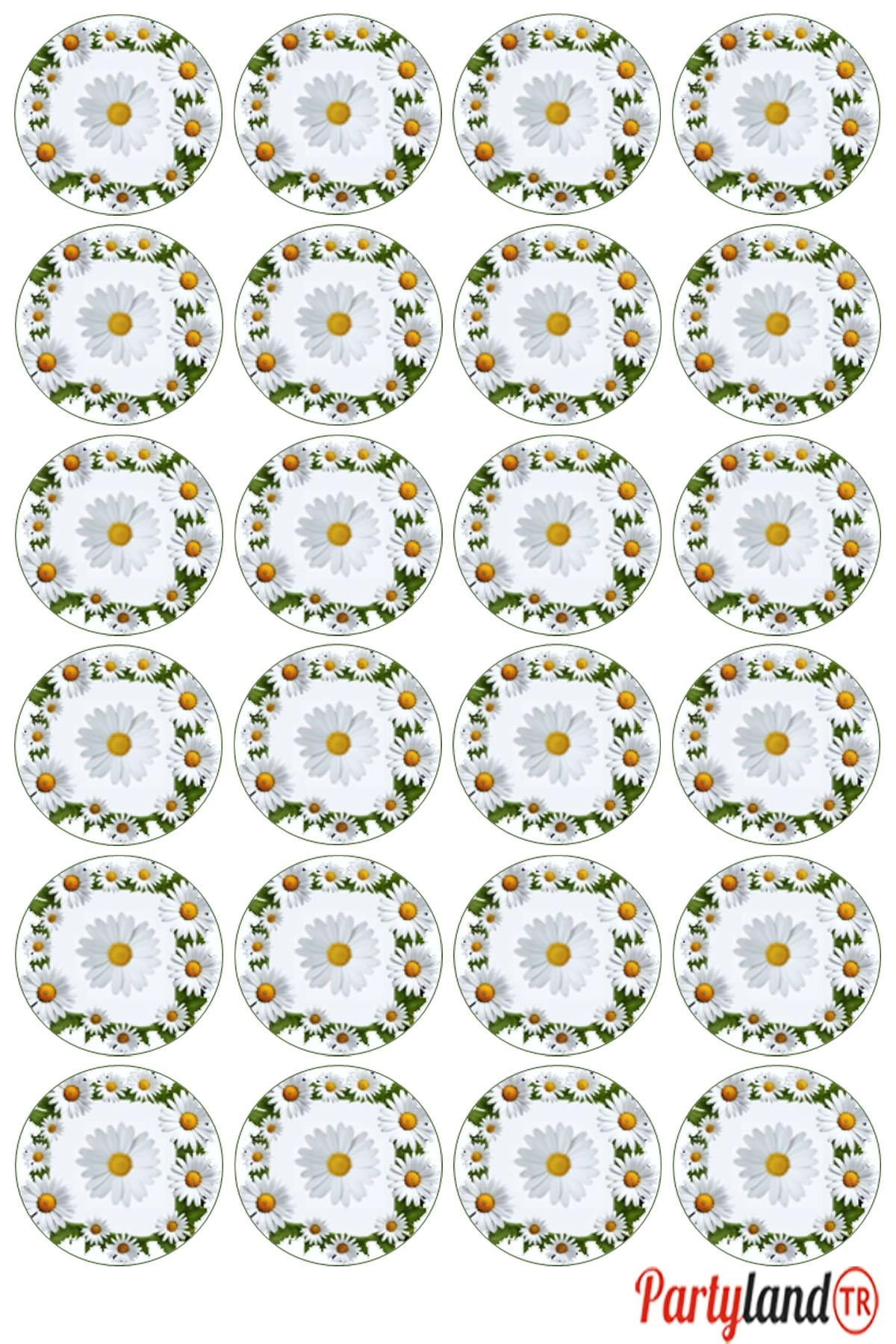 Papatya Model 5 cm. Yapışkanlı Yuvarlak Etiket - Sticker 24 Adet