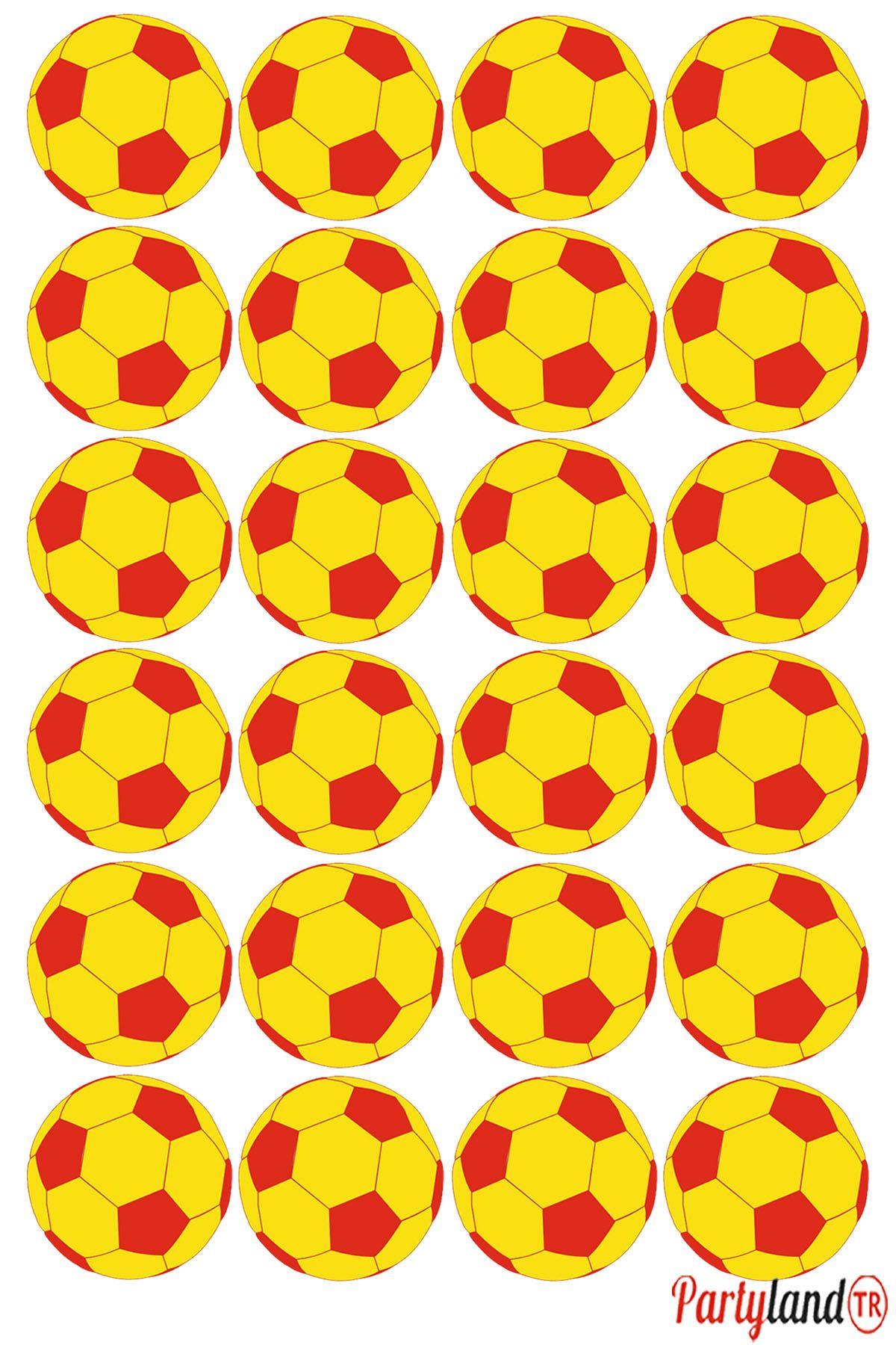 Sarı Kırmızı Taraftar Top 5 cm. Yapışkanlı Yuvarlak Etiket - Sticker 24 Adet