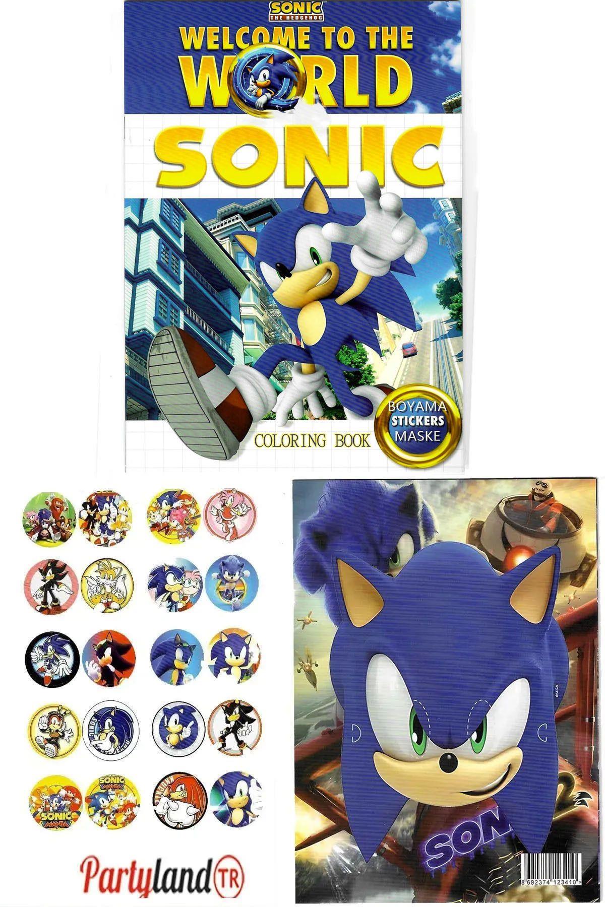 Sonic Boyama Kitabı 3'ü Bir Arada Boyama, Sticker, Arka Kapak Maske