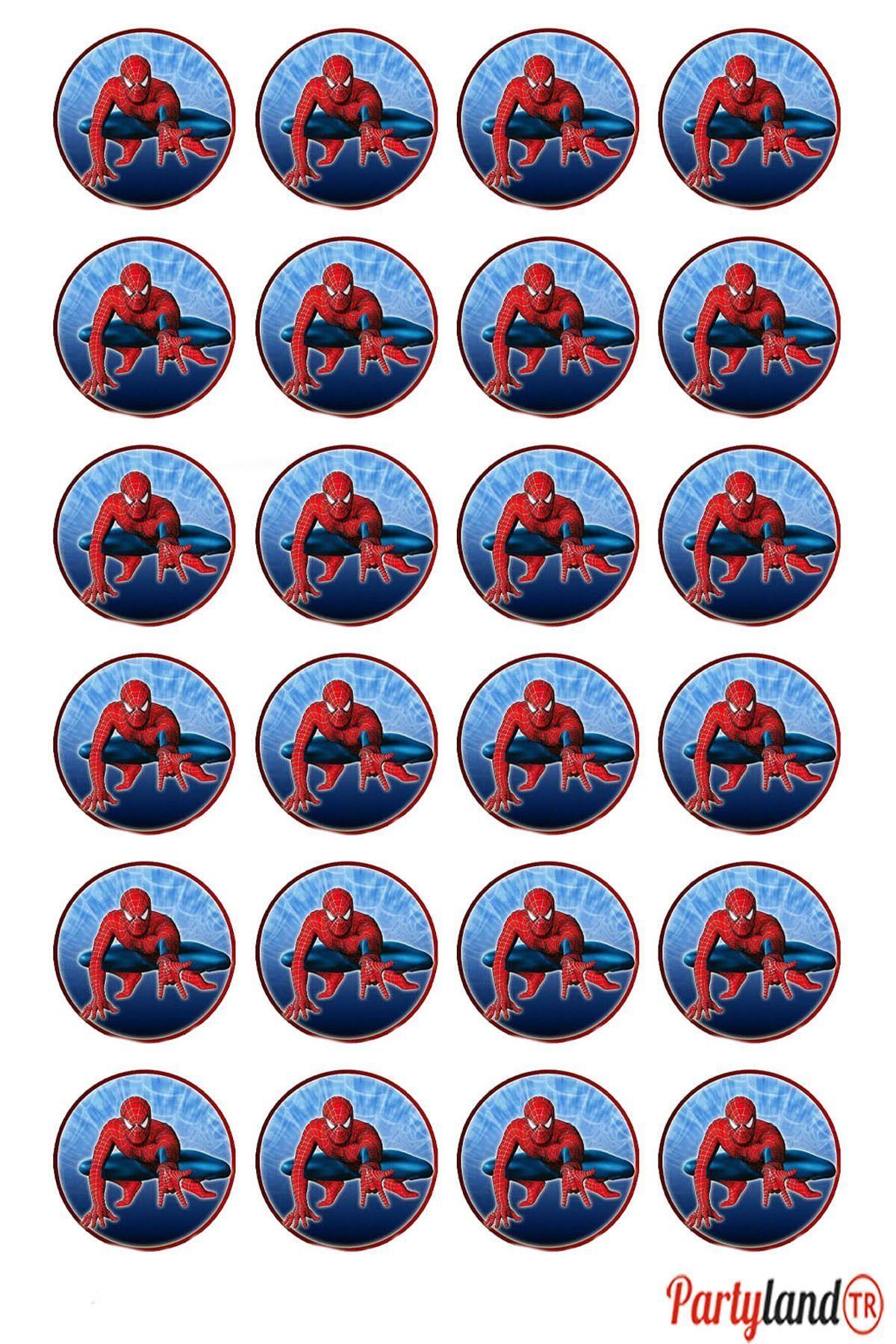Spiderman Örümcek Adam 5 cm. Yapışkanlı Yuvarlak Etiket - Sticker 24 Adet