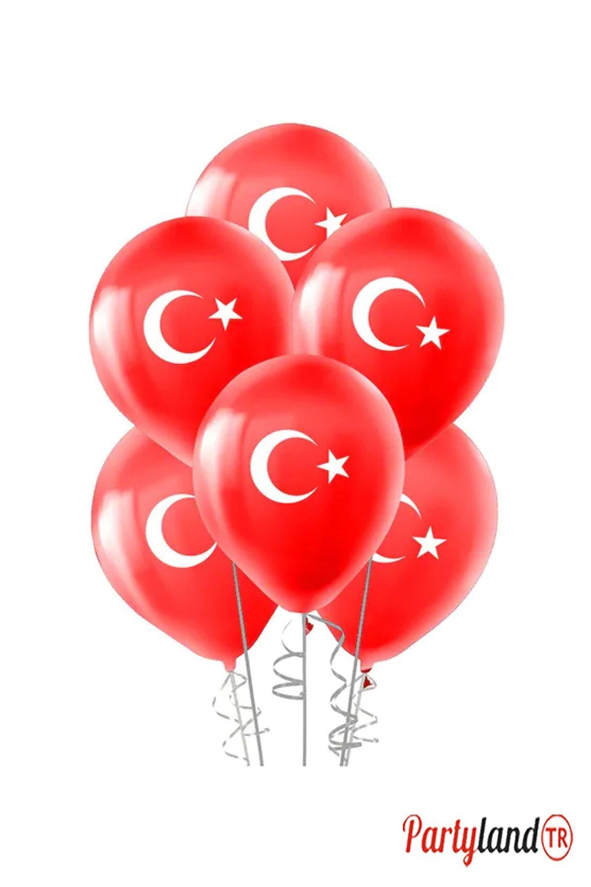 Türk Bayrağı Çift Taraf Baskılı 15 Adet Kırmızı Balon