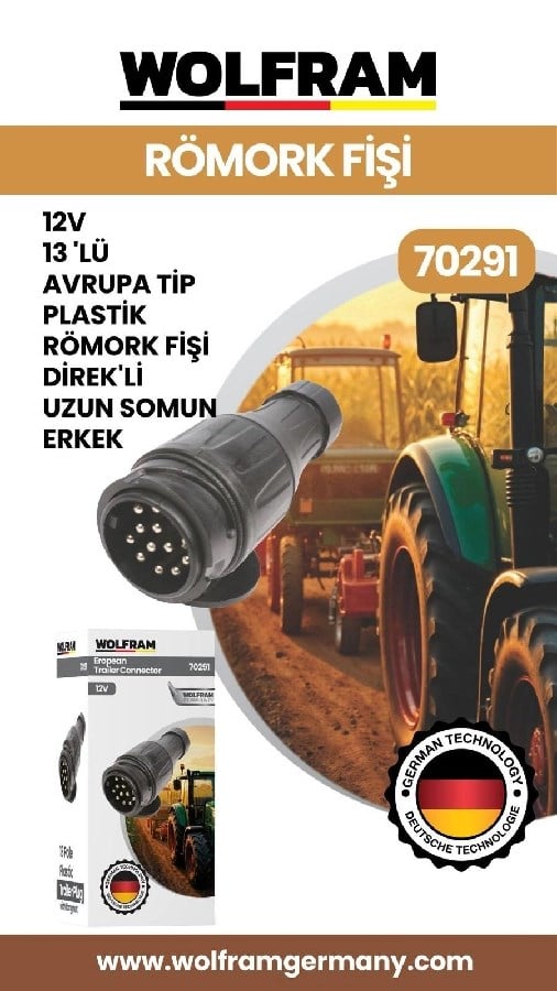 13 Lu Avrupa Tip Pls Romork Fisi Direkli Uzun Somun Erkek 12V
