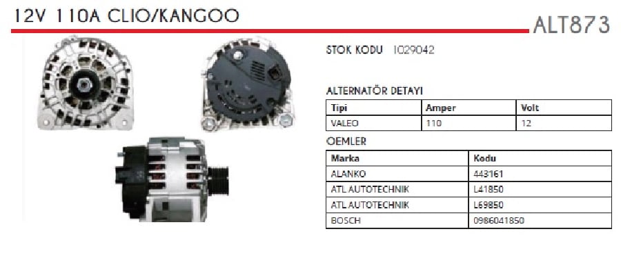 ALTER12V 125A VALEO TIPI LAGUNA/ CLIO II/MEGANE II/KANGOO 15 DCI  03>OPEL MOVANOVIVARO 22 DTI2