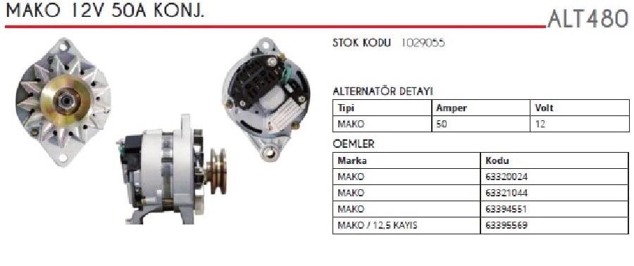 ALTER12V 75A MAKO TIPI KONJEKTORLU DOGAN/KARTAL/SAHIN/FIAT/STEYR TRAKTOR ( 125 V KAYISLI ) (FIRSAT)