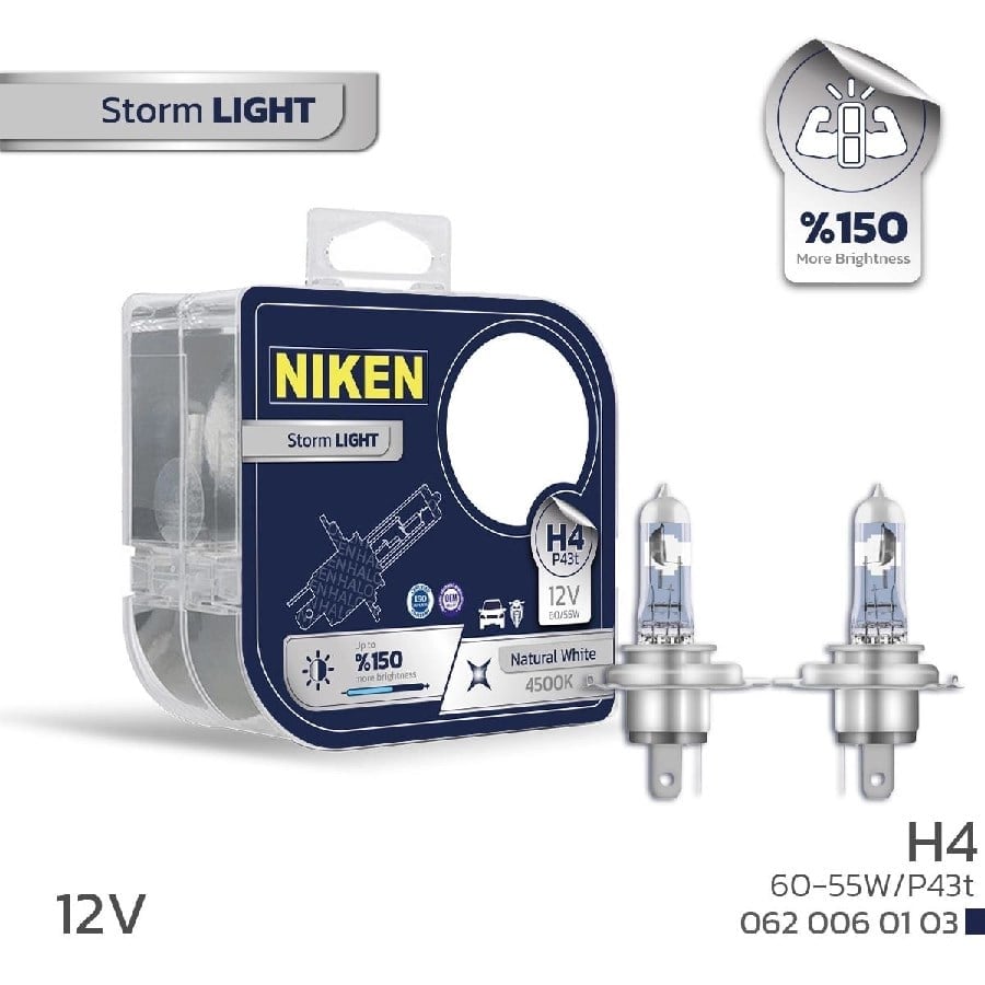 Ampul (2AD) 12V H4 60/55W Storm Light P43t 4500K %150 Beyaz Isik