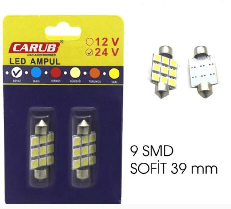 AMPUL LED 12V 9LED SOFIT SMD 39MM BEYAZ