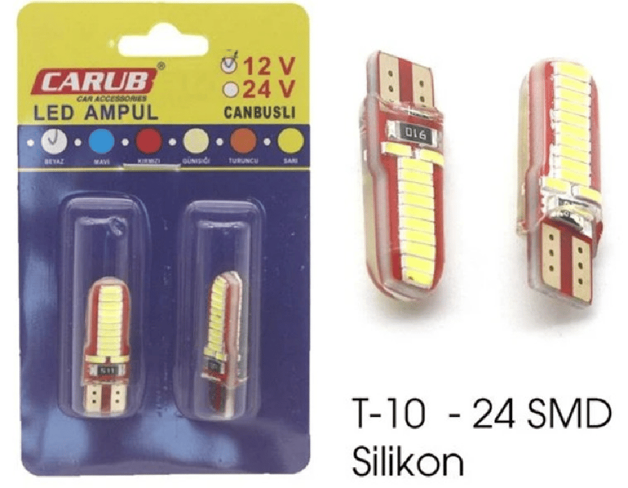 AMPUL LED 12V T10 8W 24SMD SILIKON BEYAZ