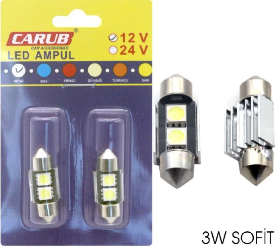 AMPUL>(2AD) LED 3W SOFIT TIP 31MM 12V BEYAZ SMD 2 LEDLI