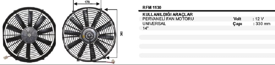 FAN MOT 12V  14'' AKSIYEL FAN KOMPLE (REVERSIBLE)