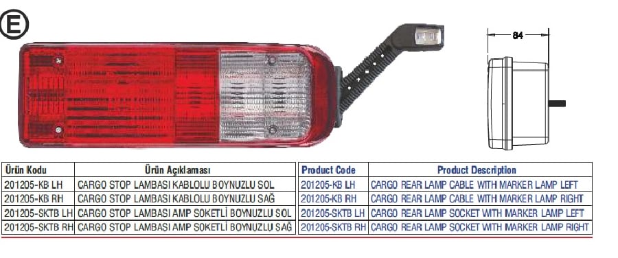 FORD CARGO YM UNIVERSAL DORSE STOP LAMBASI SOKETLI BOYNUZLU SAG