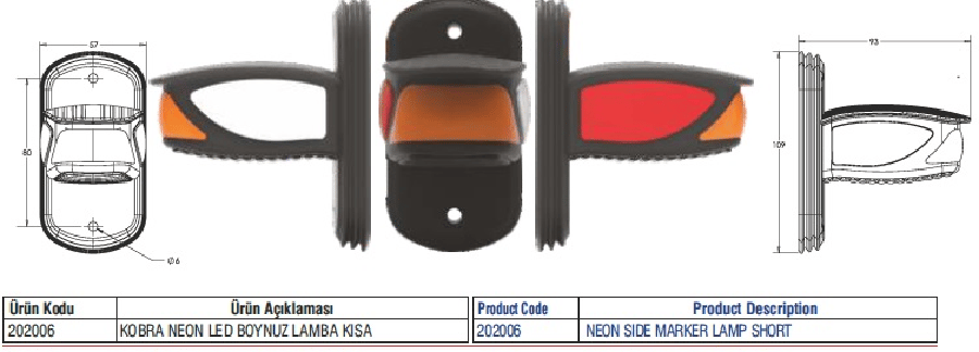 KOBRA NEON LED BOYNUZ LAMBA KISA 24V