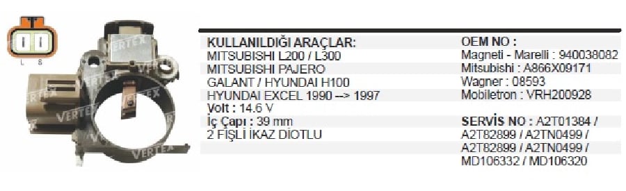KONJEKTOR MITSUBISHI TIP 12V( 146V )MAZDA/ MITSUBISHI L300 25D (86>94) / HYUNDAI STAREX/ H1OO E