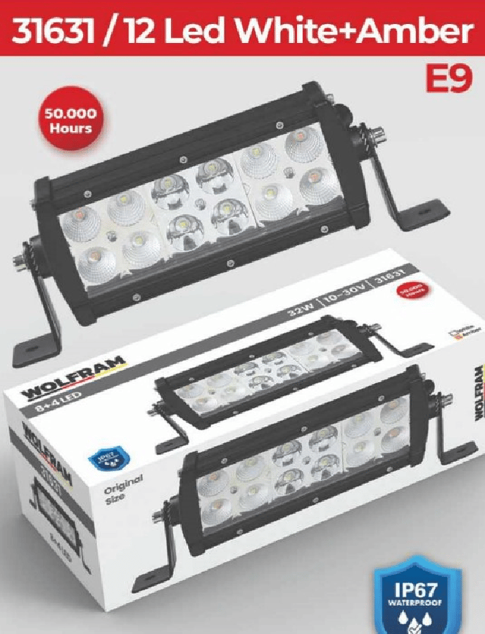 LED BAR OFFROAD BEYAZ VE SARI 7 FONKSIYONLU 19 CM E9 BELGELI