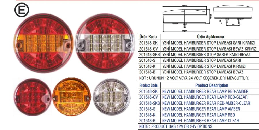 LED HAMBURGER STOP LAMBASI SARI 12V