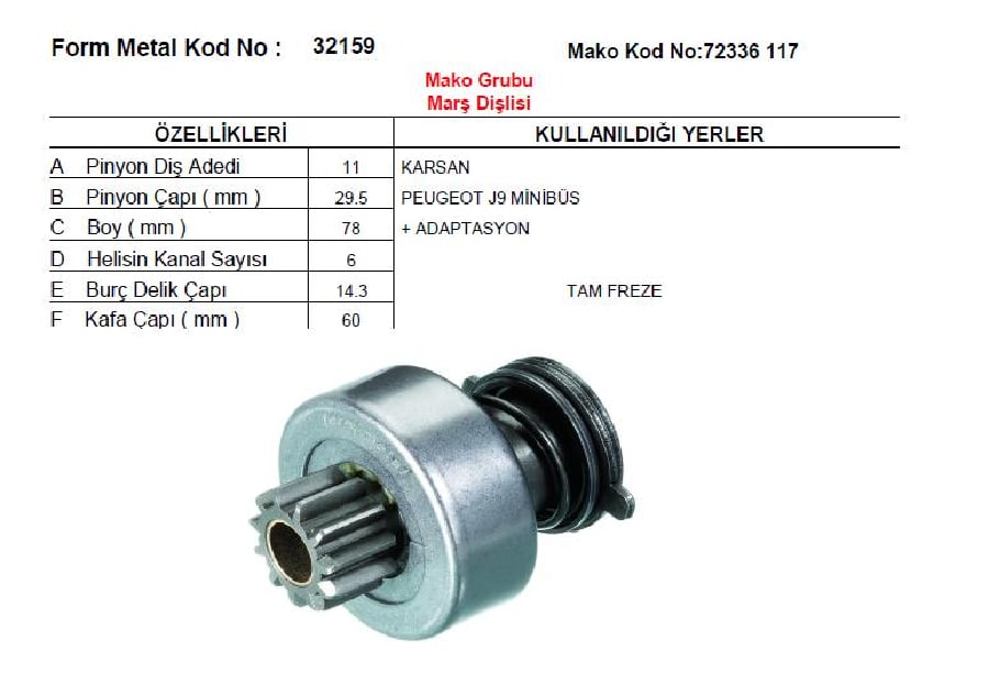 MARS DISLISI 11D MAKO MARELLI TIPI > PEUGEOT J9 KARSAN