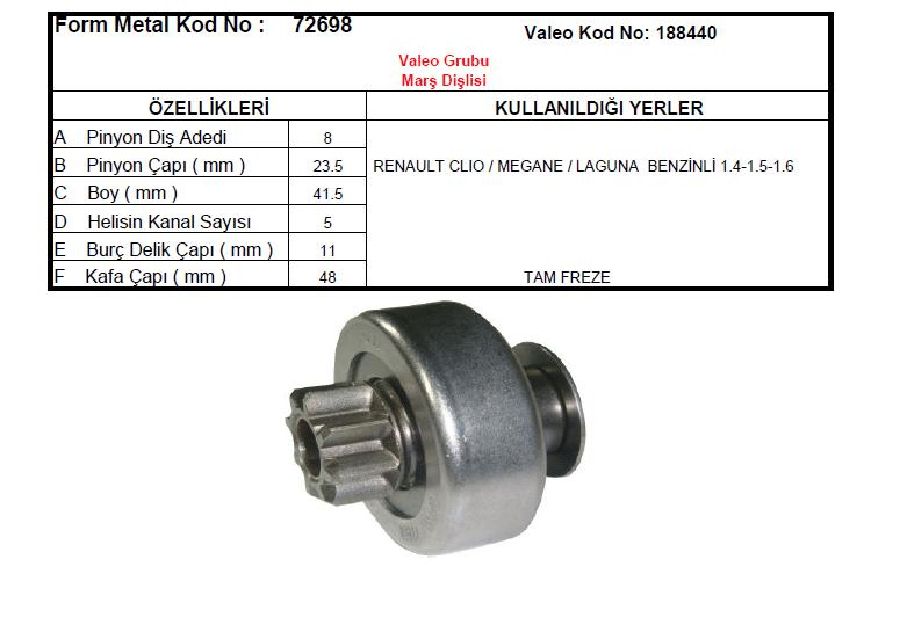 MARS DISLISI 8D VALEO TIPI BENZINLI GENERAL MOTORS RENAULT CLIOMEGANE SCENIC 1415 MOTOR