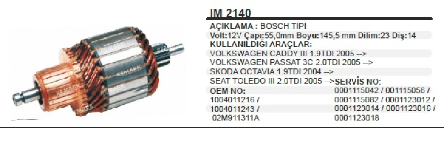 MARS KOLL 12V BOSCH TIPI  VW CADDYPASSAT POLO SKODA OCTAVIA FABIA AUDI TOLEDO CORDOBA 23 DILIM 14