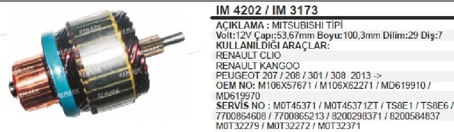 MARS KOLL 12V7D MITSRENAULT CLIO/KANGOO CAP:5367 BOY:1003 DILIM:29 DIS:7