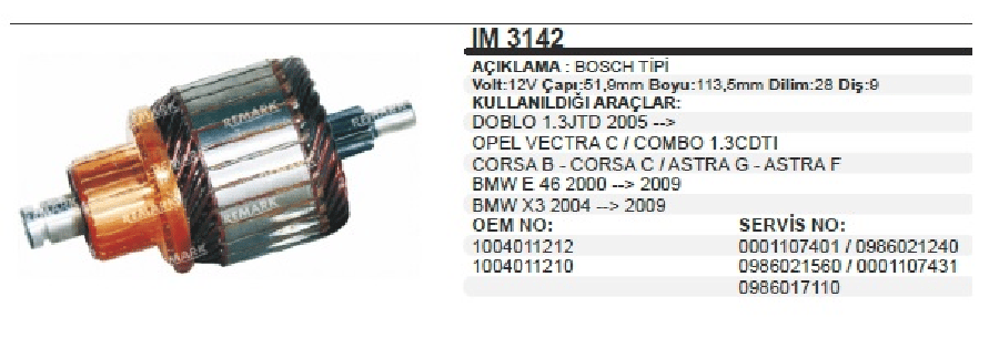 MARS KOLL BOSCH TIP 12V DOBLO 13 JTD (05 ) OPEL VECTRA C COMBO 13 CTDI CORSA B CORSA C ASTRA G AS