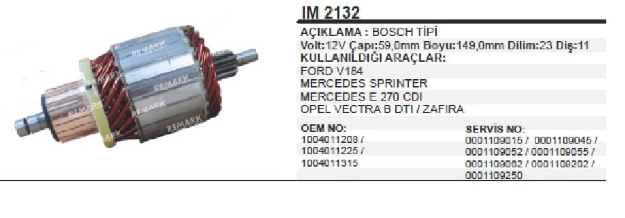 MARS KOLL BOSCH TIPI 12V MERCEDES SPRINTER E 270 CDI/OPEL VECTRA B DTIZAFIRA/FORD TRANSIT 24TDCI