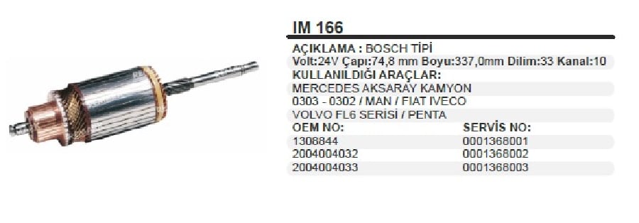 MARS KOLL BOSCH TIPI 24V  MERCEDES KAMYON KISA FREZE BOY:337 CAP:75 DILIM:33