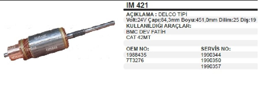 MARS KOLL DELCO TIPI 24V  42MT DEV FATIH  CATERPILLAR BOY:451 CAP:8430 DILIM:25