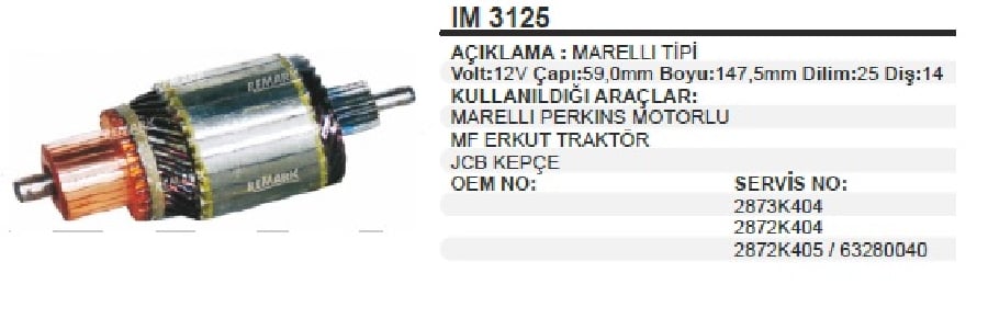 MARS KOLLMARELLI TIP 12V > ERKUNT TRAKTOR/JCB IS MAKINASI  BOY:147 DIS:14 CAP:59 DILIM:25