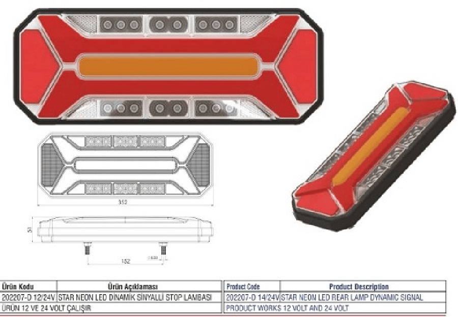 NEON LED STOP LAMBASI 12/24 VOLT KAYAR SINYALLI ( SU GECIRMEZ )