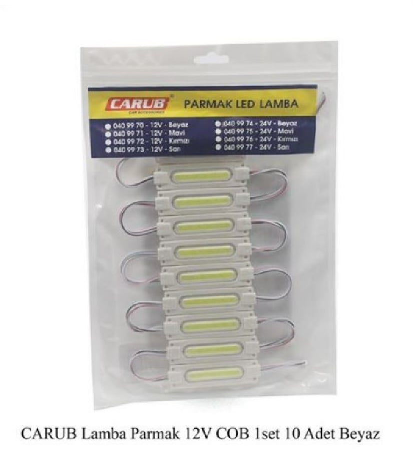 PARMAK LAMBA SETI (10 ADET) COB LED 12V BEYAZ