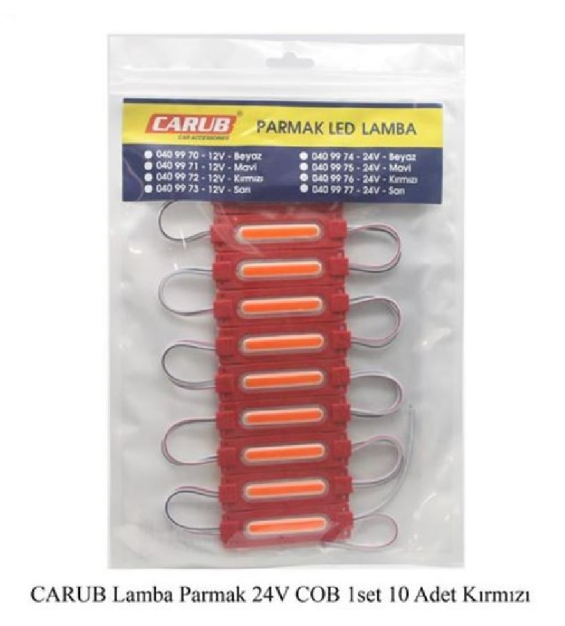 PARMAK LAMBA SETI (10 ADET) COB LED 24V KIRMIZI