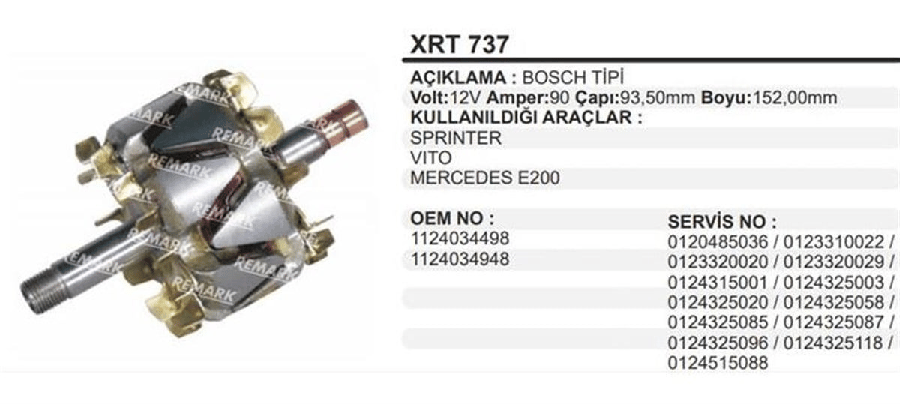 ROTOR 90A 12V BOSCH TIP>SPRINTERVITOE200 CAP:935mm BOY:152mm