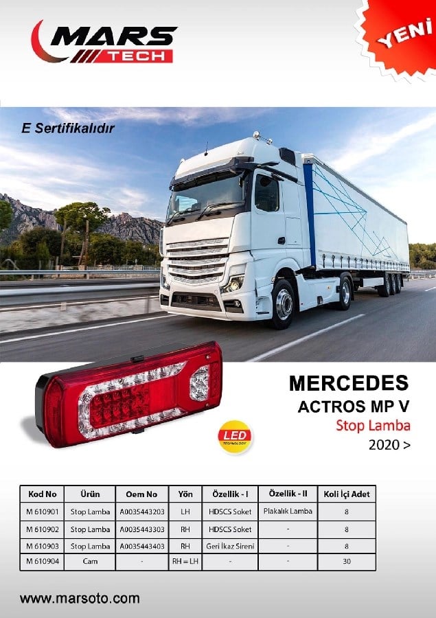 Stop Lamba Ledli Sol Mercedes Actros Mpv >2020 Hdscs Soket