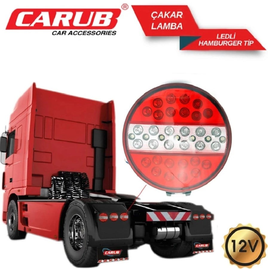 Stop Lamba Ledli STOP+PARK+SINYAL+GERI Vites 4 Fonksiyonlu Hamburger 12V