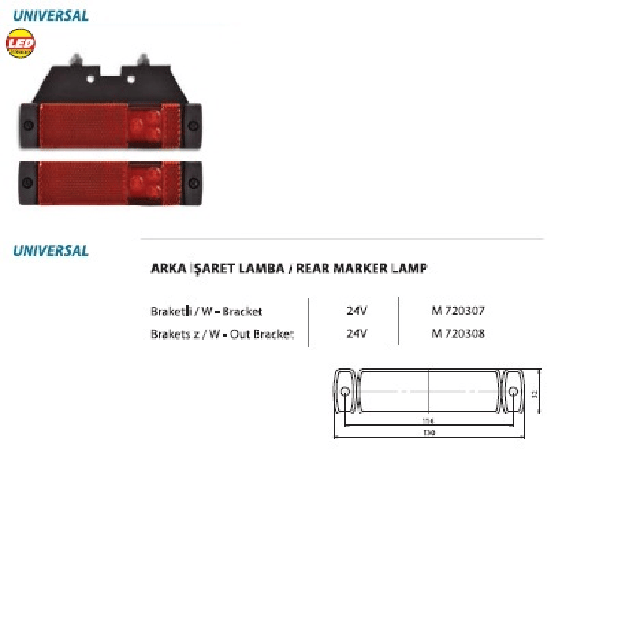 UNIVERSAL DORSE YAN ISARET LAMBA / KIRMIZI / BRAKETSIZ (M 551441) 24V