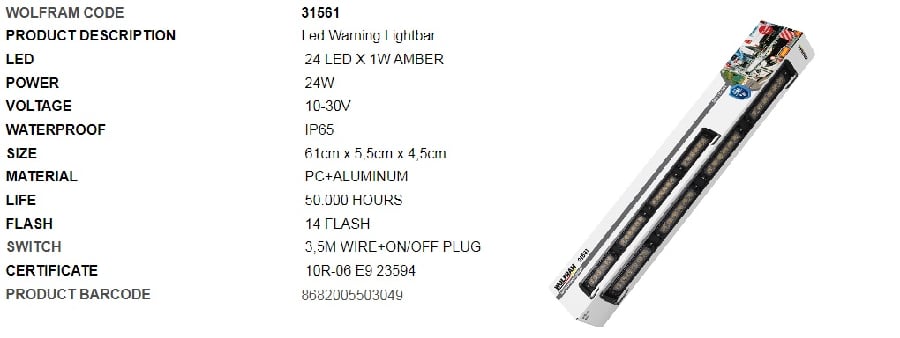 YUVARLAK LED IKAZ ISIGI 14 FONKSIYON E BELGELI 61CM 12/24V 40W E9