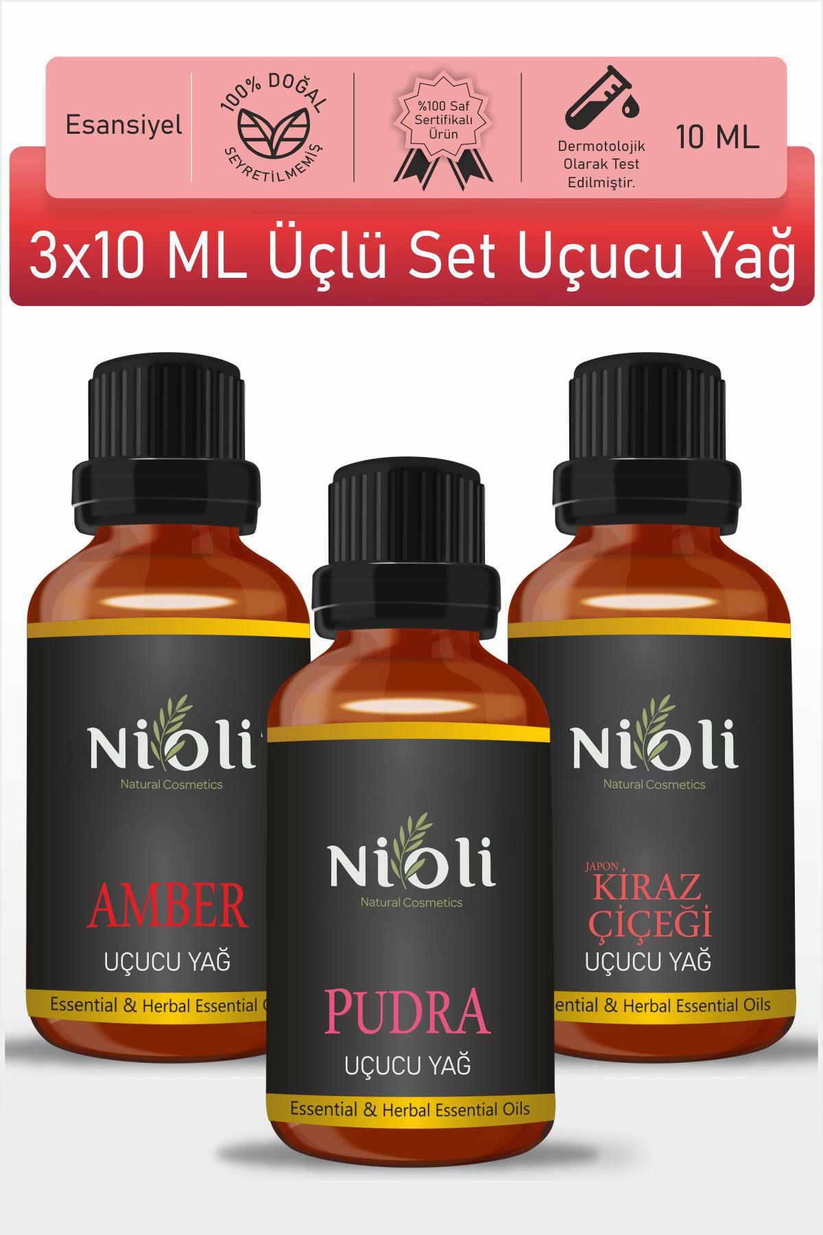 Nioli Amber, Pudra, J.Kiraz Çiçeği Set Esansiyel Uçucu Yağ Buhurdanlık Yağı Aromaterapi Yağı 10 ML
