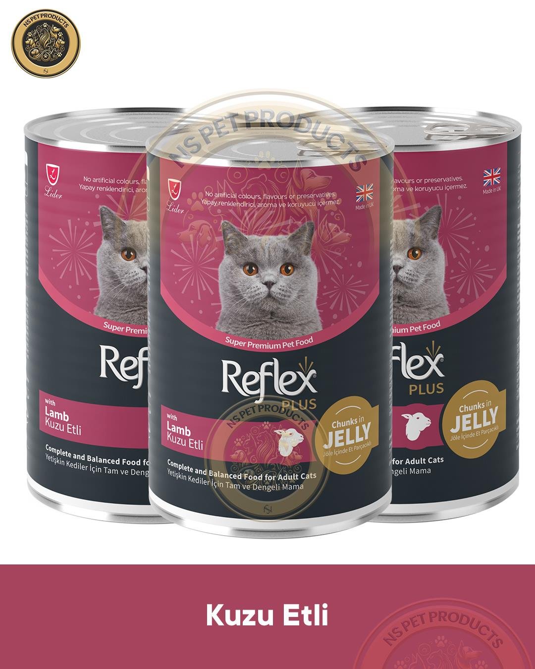  Reflex Plus Jöle İçinde Et Parçacıklı Kuzu Etli Yetişkin Kedi Maması 3X400gr