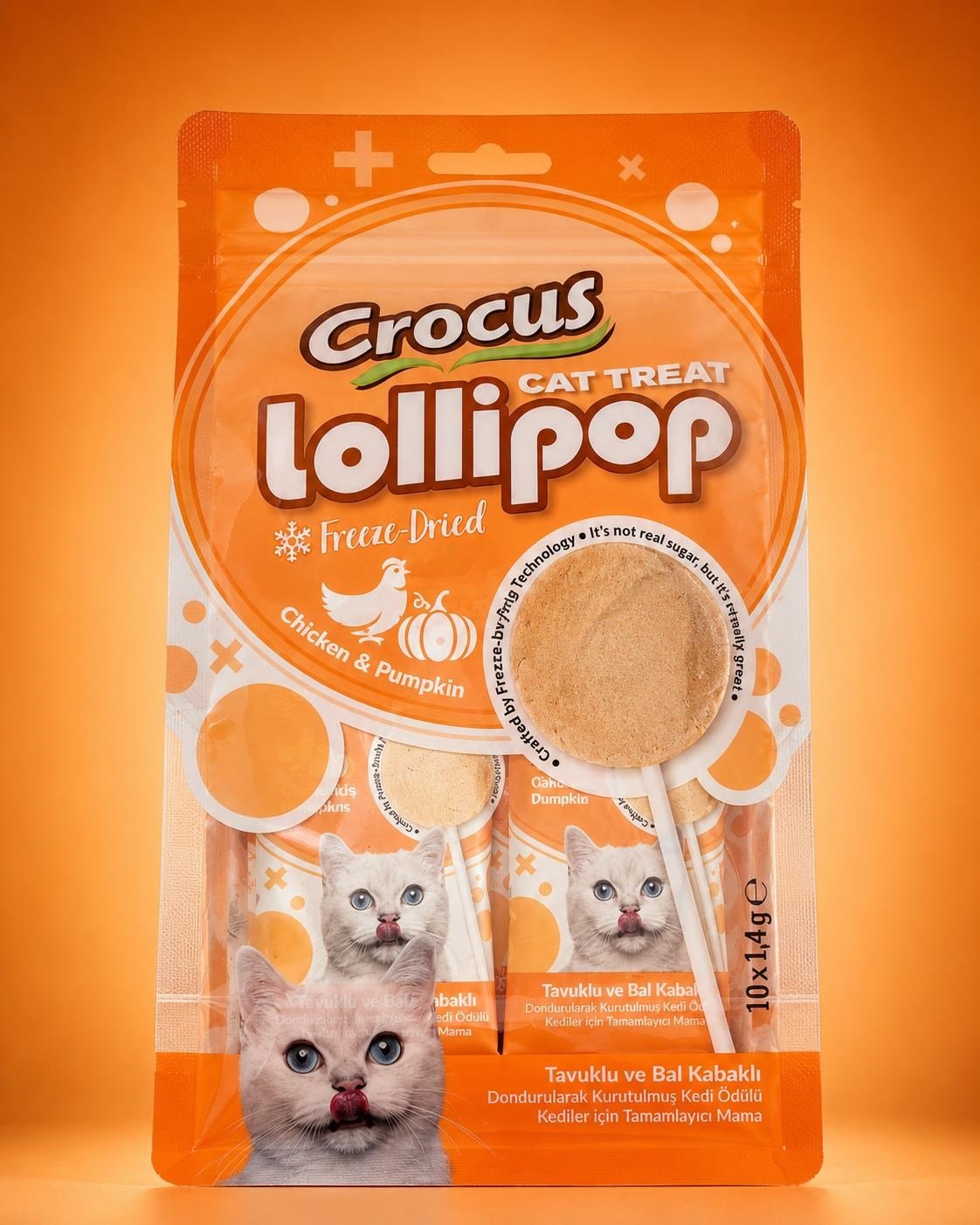 Crocus Kediler İçin Tavuklu Ve Balkabaklı Lolipop 10x1,4 gram – Ödül ve Atıştırmalık