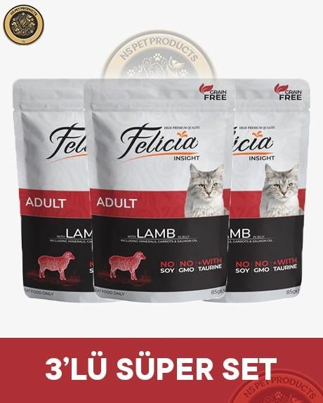 Felicia Pouch Yetişkin Kuzu Etli Yaş Kedi Maması 3x85gr