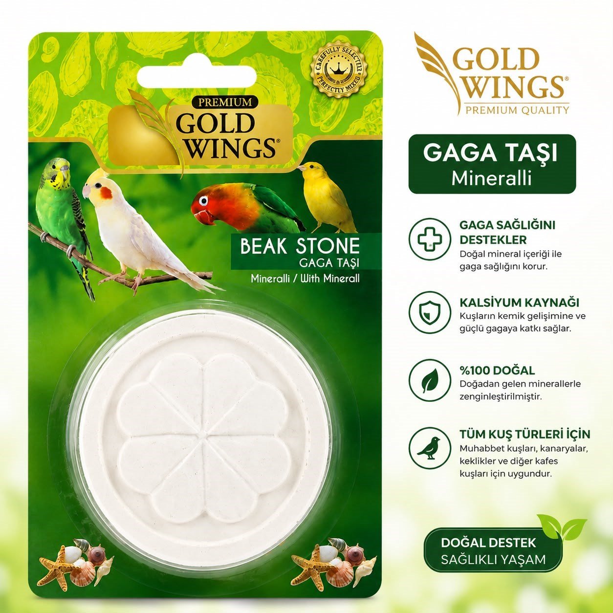 Gold Wings Premium Kuşlar İçin Enerji Bloğu Gaga Taşı Mineralli – Kuşlar İçin Ödül