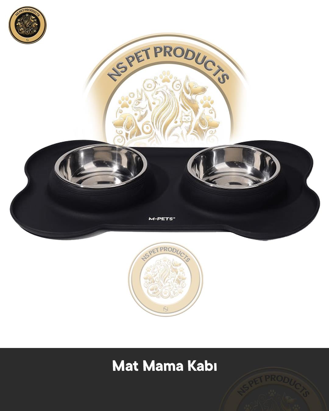 M-Pets Duet Sılıcone Mat Mama Kabı Siyah 2X400 ml