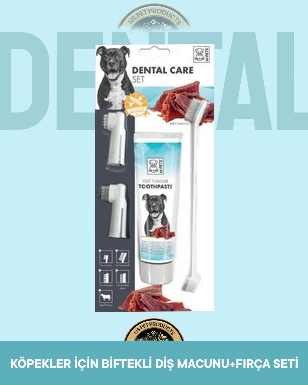 M-Pets Köpekler İçin Biftekli Diş Macunu + Fırça Seti