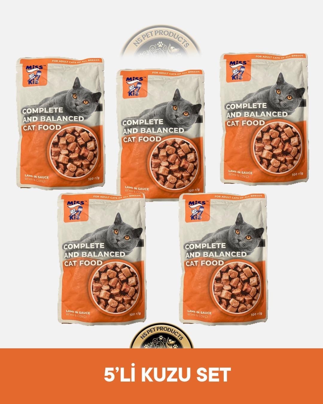 Miss Kis Premium Pouch Kuzu Etli Yetişkin Kedi Konservesi 5x100 gr